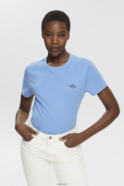 Esprit Women Cotton T-shirt with embroidered logo Light Blue Lavender T-Shirts D2B4J4151
