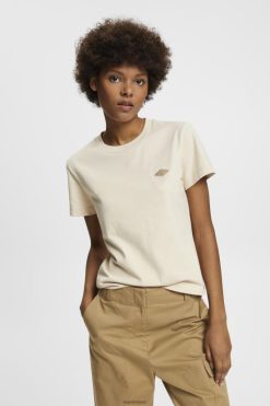 Esprit Women Cotton T-shirt with embroidered logo Light Taupe T-Shirts D2B4J4148