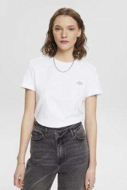 Esprit Women Cotton T-shirt with embroidered logo White T-Shirts D2B4J4147
