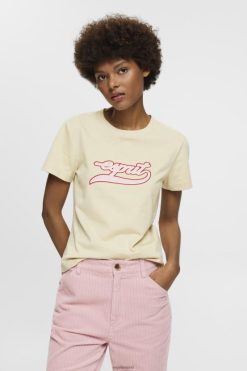 Esprit Women Cotton T-shirt with printed logo Beige T-Shirts D2B4J4143