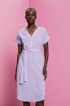 Esprit Women Crinkled midi dress with belt White Dresses D2B4J454
