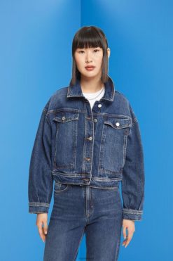Esprit Women Cropped denim jacket Blue Medium Wash Jackets D2B4J4550