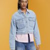 Esprit Women Cropped denim jacket with frayed trim Blue Light Wash Jackets D2B4J4312