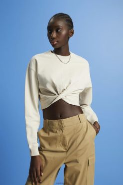 Esprit Women Cropped knot detail sweatshirt Light Taupe Sweatshirts & Hoodies D2B4J4218