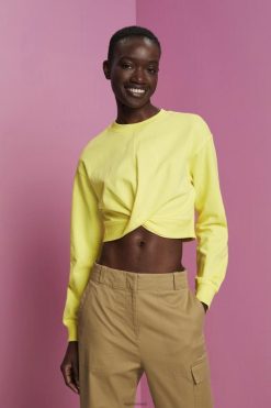 Esprit Women Cropped knot detail sweatshirt Yellow Sweatshirts & Hoodies D2B4J4219