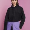 Esprit Women Cropped patchwork hoodie Black Sweatshirts & Hoodies D2B4J4288