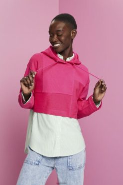 Esprit Women Cropped patchwork hoodie Pink Fuchsia Sweatshirts & Hoodies D2B4J4290