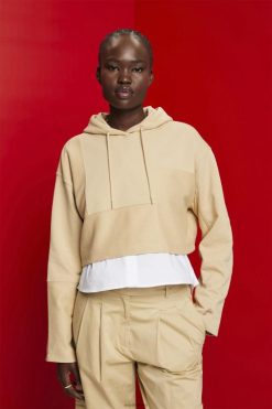 Esprit Women Cropped patchwork hoodie Sand Sweatshirts & Hoodies D2B4J4289
