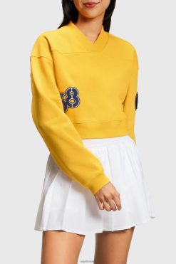 Esprit Women Cropped varsity patch sweatshirt Yellow Sweatshirts & Hoodies D2B4J4420