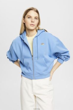 Esprit Women Cropped zip hoodie with logo print on the back Light Blue Lavender Sweatshirts & Hoodies D2B4J4166