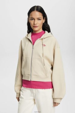 Esprit Women Cropped zip hoodie with logo print on the back Light Taupe Sweatshirts & Hoodies D2B4J4163