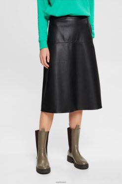 Esprit Women CURVY Faux leather midi skirt Black Skirts D2B4J4405
