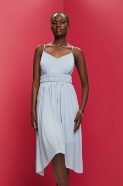 Esprit Women Elastic Waist Mesh Dress Light Blue Lavender Dresses D2B4J466