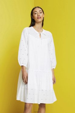 Esprit Women Embroidered dress, 100% cotton White Dresses D2B4J4186