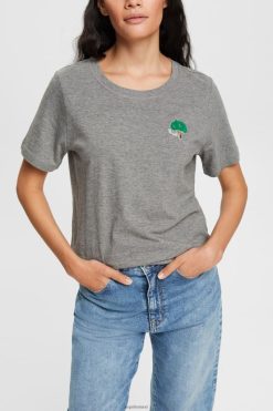 Esprit Women Embroidered t-shirt Medium Grey T-Shirts D2B4J4528