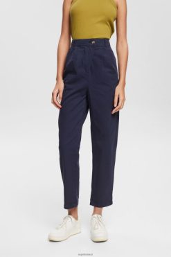 Esprit Women High-rise chinos, 100% Pima cotton Navy Trousers & Pants D2B4J4344