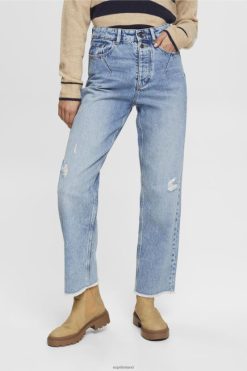 Esprit Women High-rise distressed dad fit jeans Blue Light Wash Denim D2B4J4255
