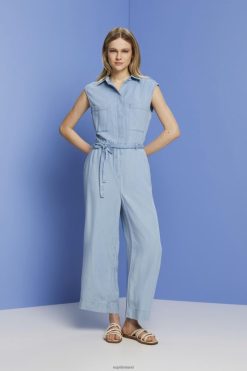 Esprit Women Long jumpsuit in a denim look, TENCEL Blue Light Wash Suit D2B4J492
