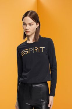 Esprit Women Long-sleeved t-shirt with logo Black T-Shirts D2B4J4460