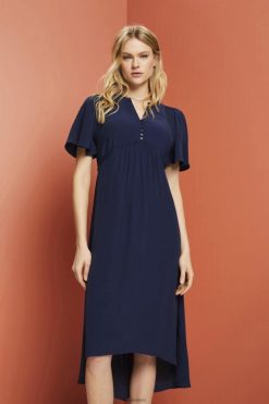 Esprit Women Midi dress with a fixed tie belt Navy Dresses D2B4J4231