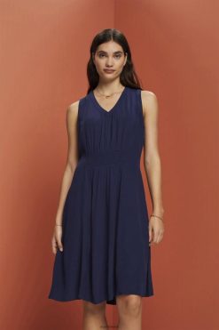Esprit Women Mini dress with a smocked waist Navy Dresses D2B4J4228