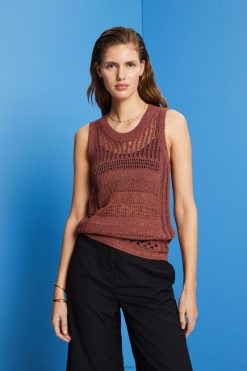 Esprit Women Mouline sleeveless jumper, cotton blend Terracotta Sweaters D2B4J4106