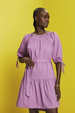 Esprit Women Off-shoulder poplin mini dress Violet Dresses D2B4J4180