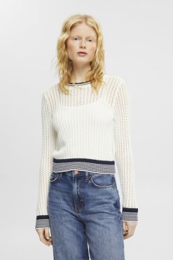 Esprit Women Organic cotton structured jumper Off White Sweaters D2B4J4275