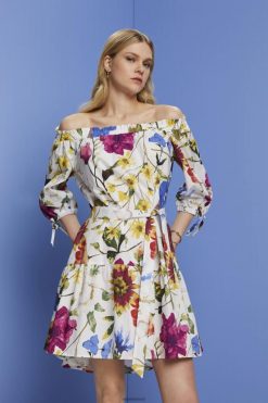 Esprit Women Patterned off-shoulder poplin mini dress White Dresses D2B4J4178