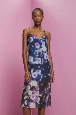 Esprit Women Patterned organza midi dress Blue Lavender Dresses D2B4J4196