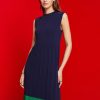 Esprit Women Pleated and sleeveless maxi dress with crewneck Dark Blue Dresses D2B4J4123