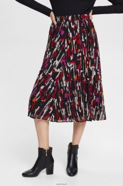 Esprit Women Pleated, patterned midi skirt Black Skirts D2B4J4427