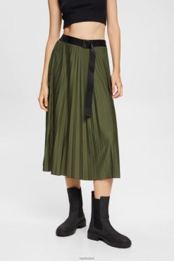 Esprit Women Pleated skirt with belt Dark Khaki Skirts D2B4J4435