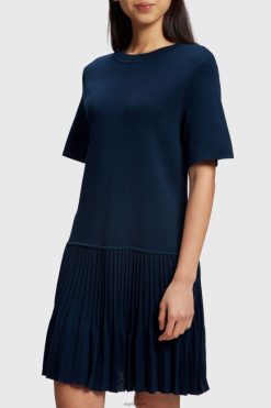 Esprit Women Pretty Pleats Frill Hem Dress Navy Dresses D2B4J4470