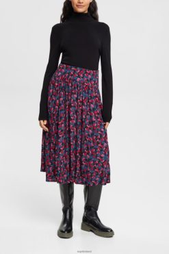 Esprit Women Printed midi-skirt with gathers Pink Skirts D2B4J4421