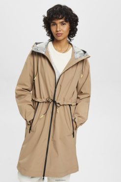 Esprit Women Rain coat with drawstring hood Camel Coats D2B4J4306