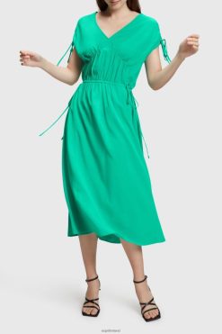 Esprit Women RAYON SILK RUCHED V NECK DRESS Green Dresses D2B4J4453