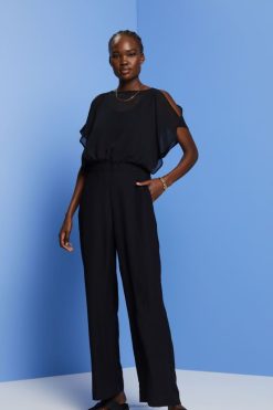 Esprit Women Recycled: long chiffon jumpsuit Black Suit D2B4J475