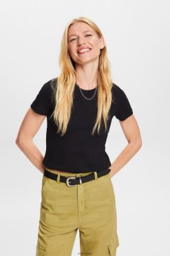 Esprit Women Ribbed jersey t-shirt Black T-Shirts D2B4J41