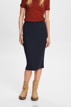 Esprit Women Ribbed Knit Midi Skirt Petrol Blue Skirts D2B4J421