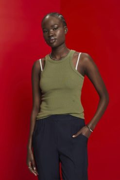 Esprit Women Ribbed tank top Olive Tank D2B4J4283