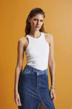 Esprit Women Ribbed tank top White Tank D2B4J4281