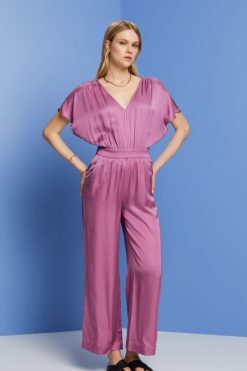 Esprit Women Satin jumpsuit with a tie belt, LENZING ECOVERO Violet Suit D2B4J4135