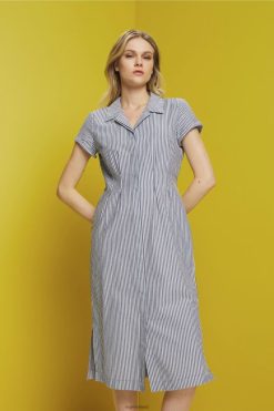 Esprit Women Seersucker shirt dress, 100% cotton Navy Dresses D2B4J4179