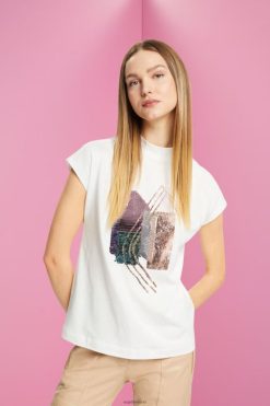Esprit Women Sequin applique t-shirt, TENCEL Off White T-Shirts D2B4J4399