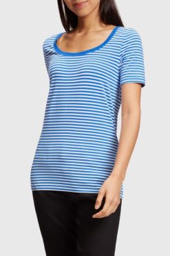 Esprit Women Stretch cotton stripe t-shirt Bright Blue T-Shirts D2B4J4536