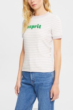 Esprit Women Striped logo t-shirt Lavender T-Shirts D2B4J4538