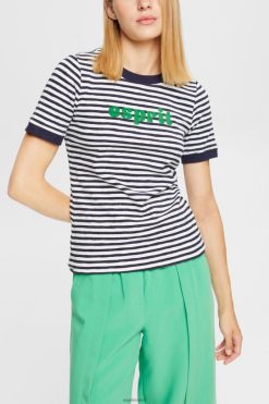 Esprit Women Striped logo t-shirt Off White T-Shirts D2B4J4537