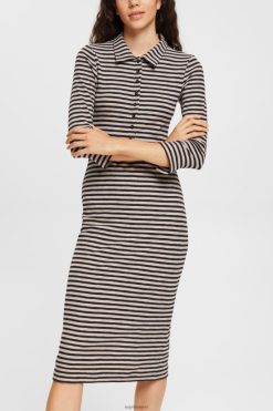 Esprit Women Striped polo dress Light Taupe Dresses D2B4J4434