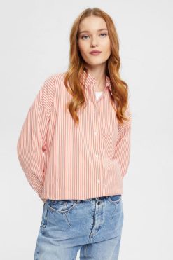 Esprit Women Striped poplin blouse Orange Red Blouses D2B4J4349